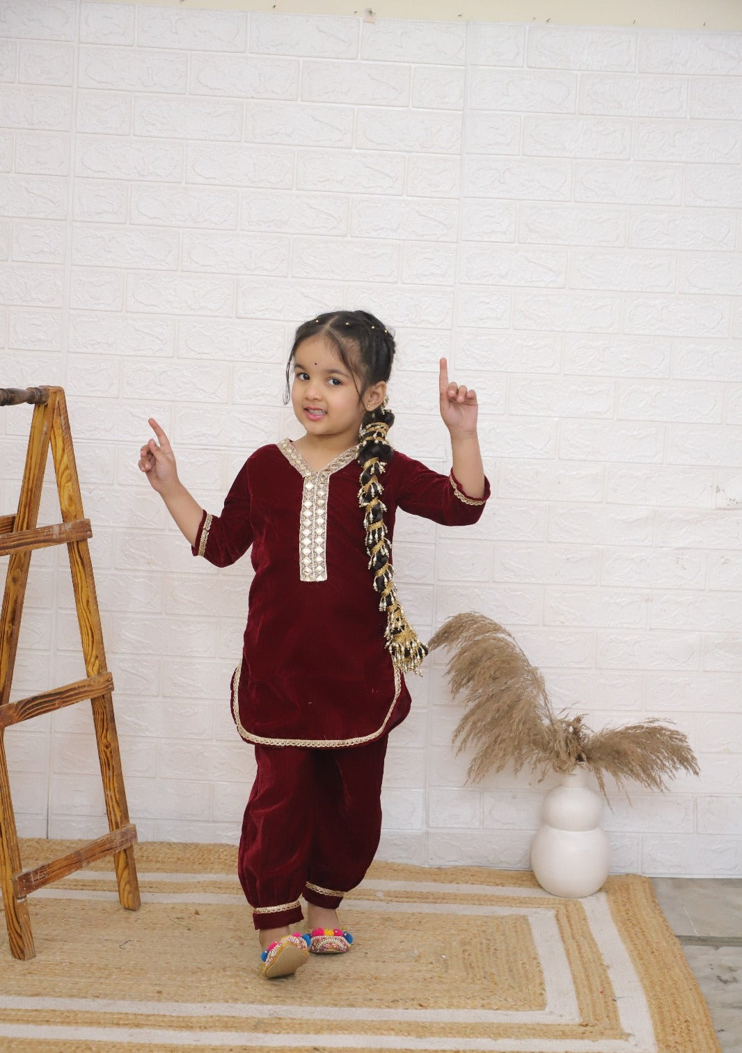 Girl Afgani Dhoti with Staright kurti in velvet in wholesale