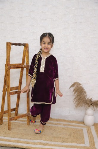 Girl Afgani Dhoti with Staright kurti in velvet in wholesale