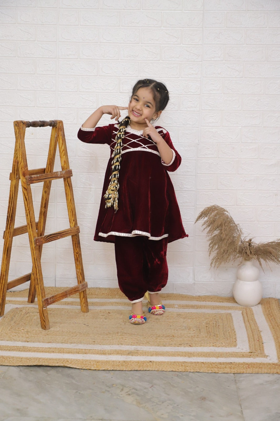 Girl Velvet Peplum Dhoti sets in wholesale